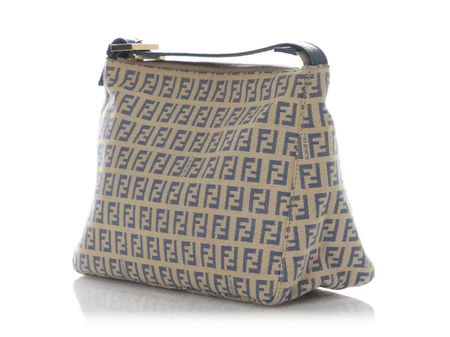 Fendi Vintage Blue and Cream Canvas Zucca Pochette in White Canvas from Ann's Fabulous Finds, photo 3 of 9