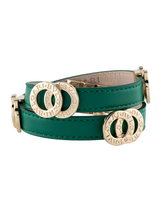 Bvlgari Leather Double Coil Wrap Bracelet in green Leather from The RealReal