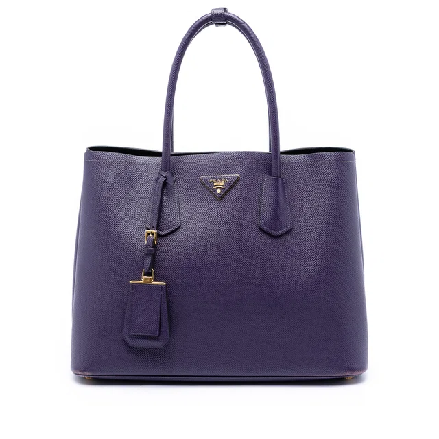 Purple Prada Medium Saffiano Cuir Double Satchel in Purple Saffiano leather from Designer Revival