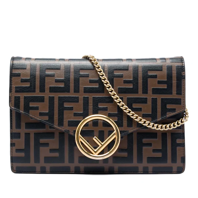 Brown Fendi Zucca Embossed Leather F Is Fendi Envelope Wallet On Chain Crossbody Bag in Brown Leather from Designer Revival