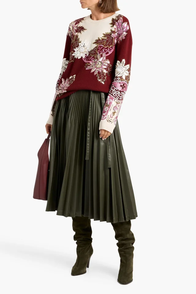 Valentino Garavani Embellished Wool and Cashmere-Blend Sweater in Plum, photo 2 of 4 from THE OUTNET