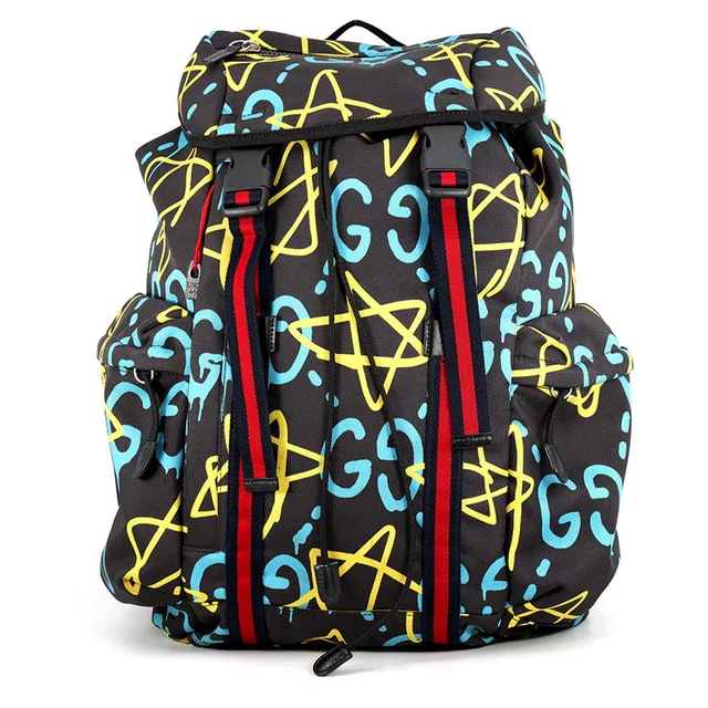 Gucci Ghost Backpack Black/Multicolor429037 Nylon Canvas in Black Canvas from GALLERY RARE