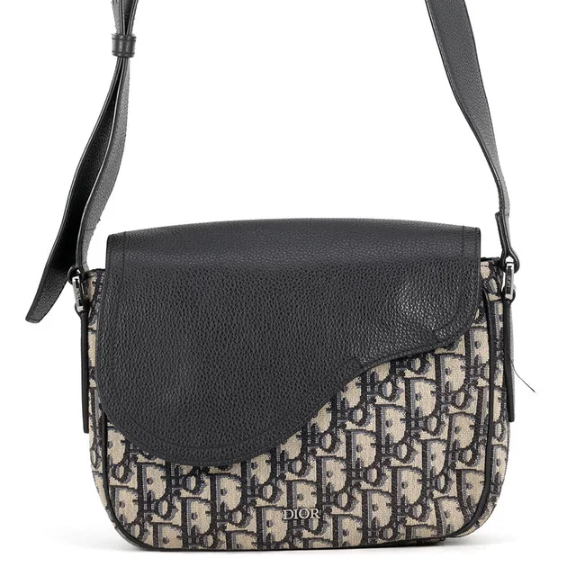 Dior Oblique Saddle Shoulder Bag Black/Navy Leather Canvas Size Mini in Black Canvas from GALLERY RARE