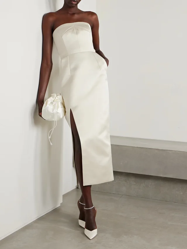 EMILIA WICKSTEAD Pola strapless duchesse-satin midi dress in White, photo 2 of 2 from NET-A-PORTER (Canada)