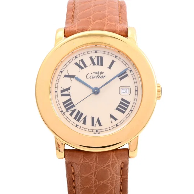 Cartier Mastro Ronda LM W1006822 Quartz Gold in Gold Leather from VINTAGE QOO TOKYO