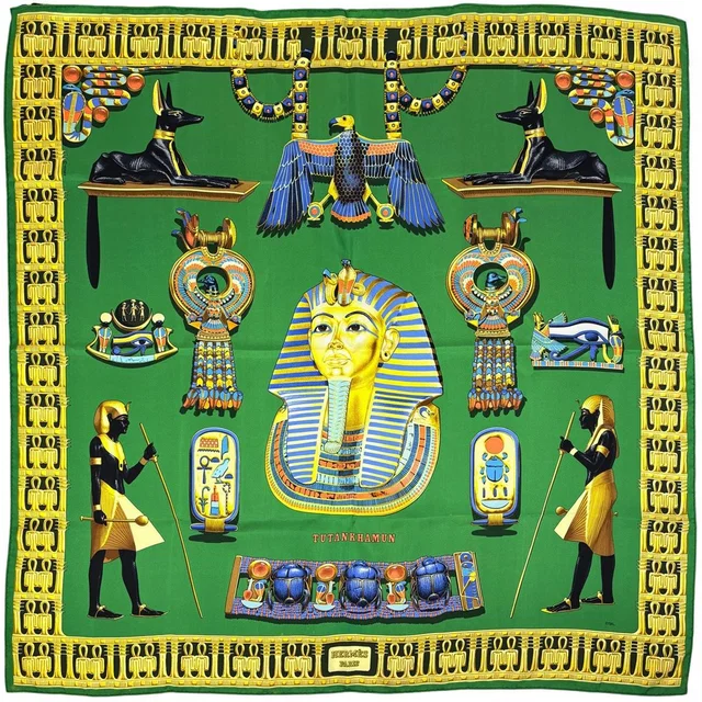 Hermès Carre 90 Tutankhamun Egypt Scarf Silk Green Multicolor in Green Silk from The Reluxe