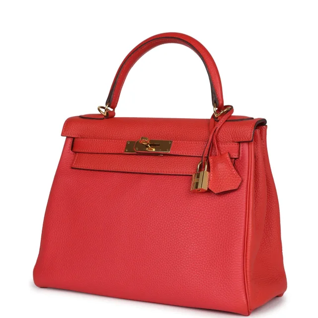 Hermès Kelly Retourne 28 Rouge Pivoine Togo Gold Hardware in Red Togo leather from Madison Avenue Couture, photo 5 of 9