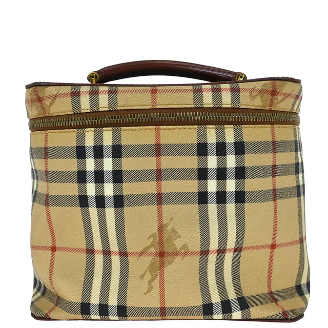 Burberry Beige Brown House Check Vanity Handbag in Brown Leather from AMORE Vintage Tokyo