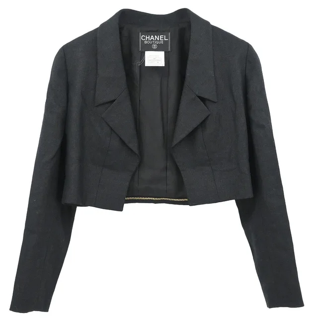 Chanel 1995 Open Front Jacket Black #38 in Black from AMORE Vintage Tokyo