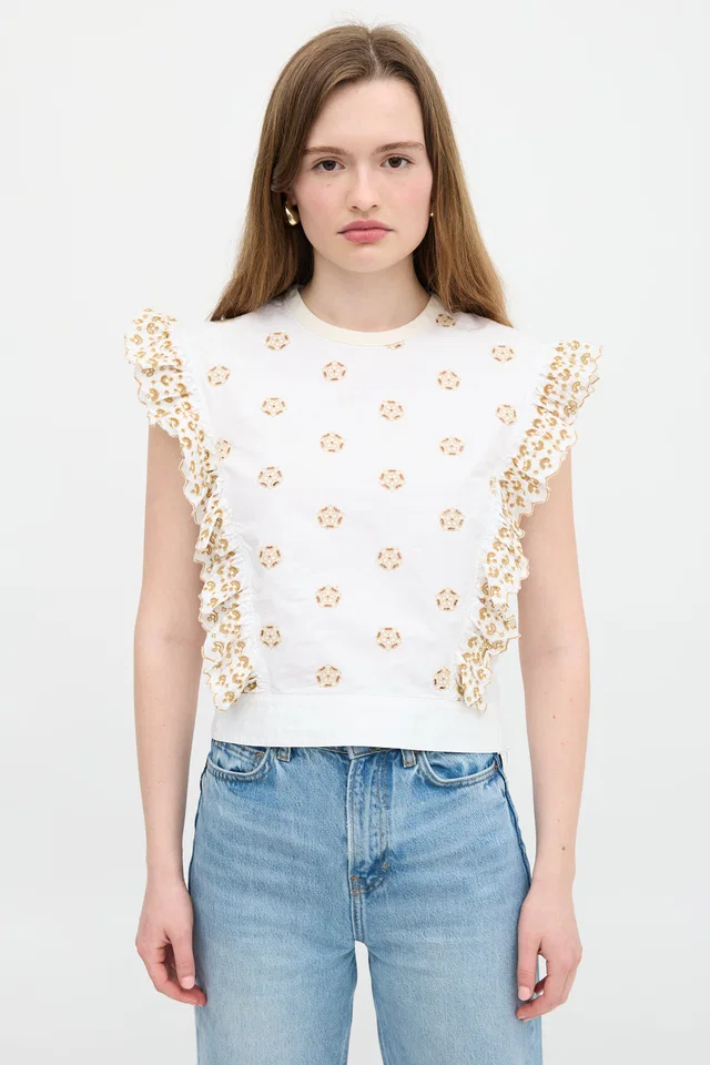 Chloé Embroidered Ruffle Blouse in Silk from VSP Consignment