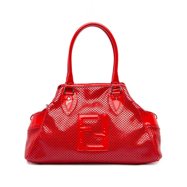 Red Fendi Perforated Patent Etniko Du Jour Handbag in Red Patent leather from Designer Revival