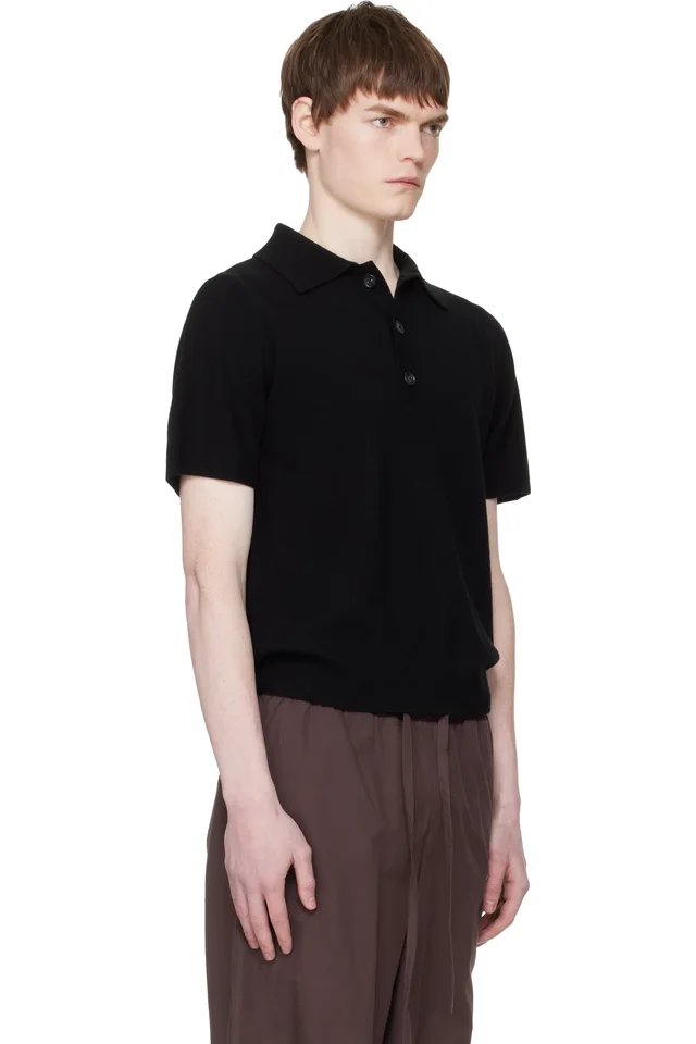 Entire Studios Black Short Sleeve Knit Polo, photo 2 of 2 from SSENSE