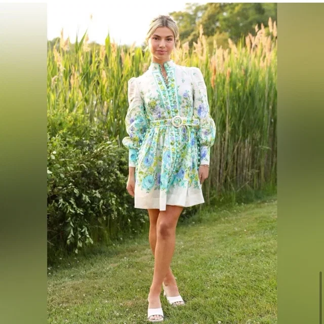 Zimmermann White Floral Mini Dress in green from Poshmark