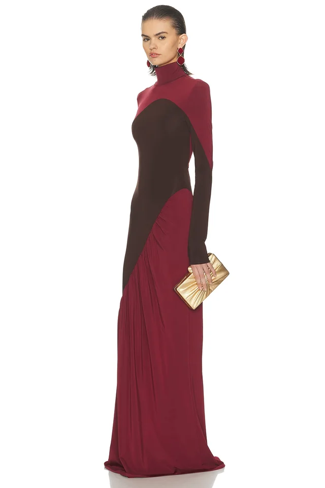 Helsa The Abstraction Color Blocked Jersey Dress in Coffee Bean & Currant, photo 3 of 5 from REVOLVE (Canada)