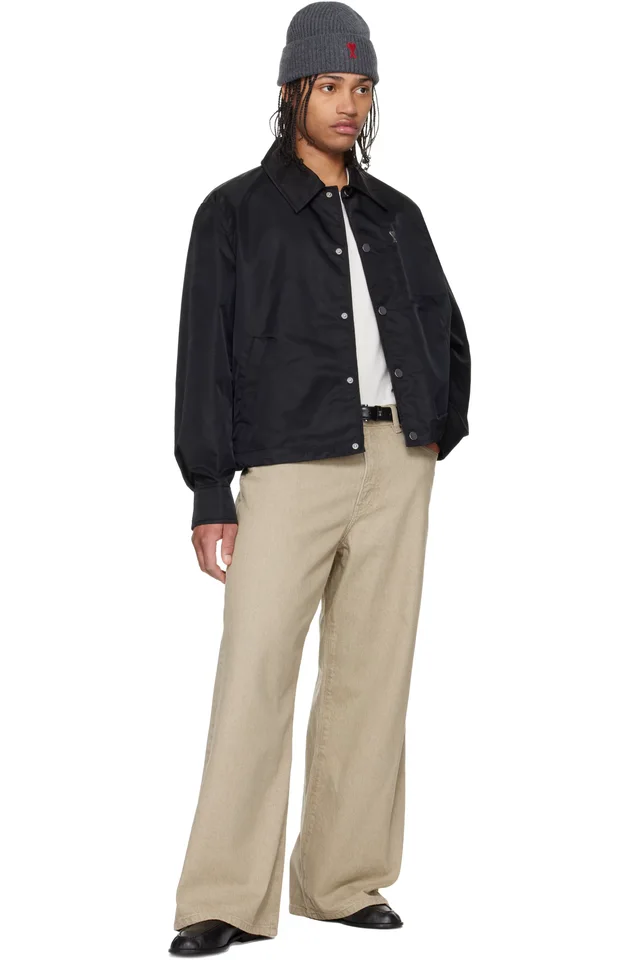 AMI Paris Black Nylon 'Ami De Coeur' Stud Buttoned Jacket, photo 4 of 4 from SSENSE