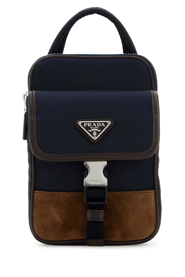 Prada Two-Tone Nylon And Suede Phone Wallet — Navy Poliammidericiclata-vitello in Navy Suede from HEWI