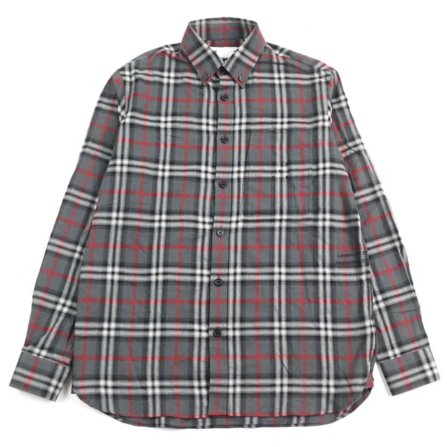 Burberry London 8057292 Cotton Embroidered Blur Check Button-Down Flannel Shirt from LuxUness