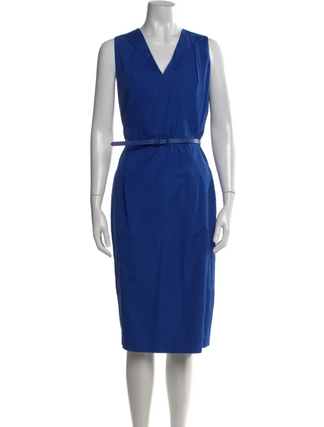Max Mara V-Neck Knee-Length Dress in blue from The RealReal