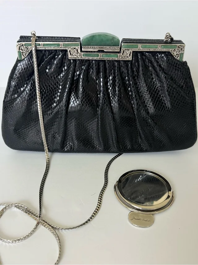 Judith Leiber Black Lizard Antique Silver /Green Vintage Clutch/Bag/Mirror in black|green Lizard from Poshmark