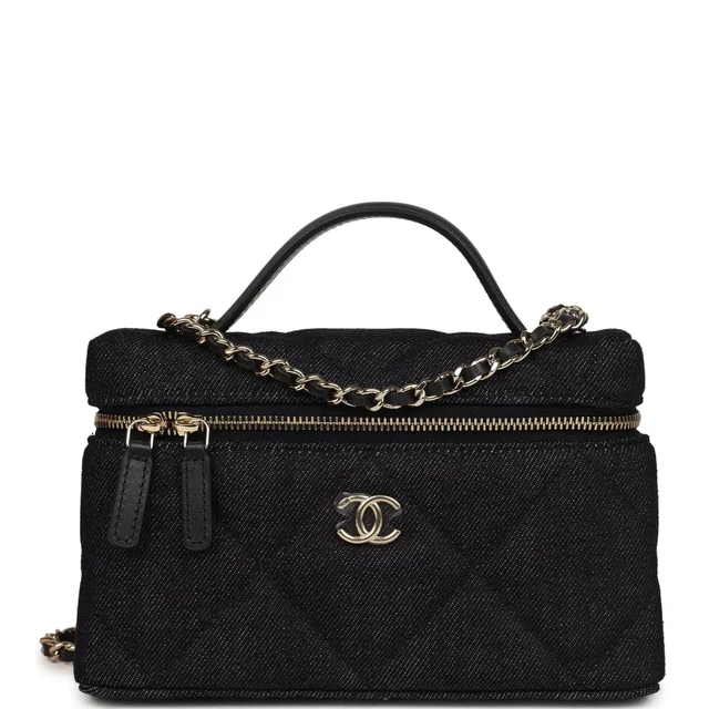Chanel Top Handle Long Vanity Case in Blue Denim from Madison Avenue Couture