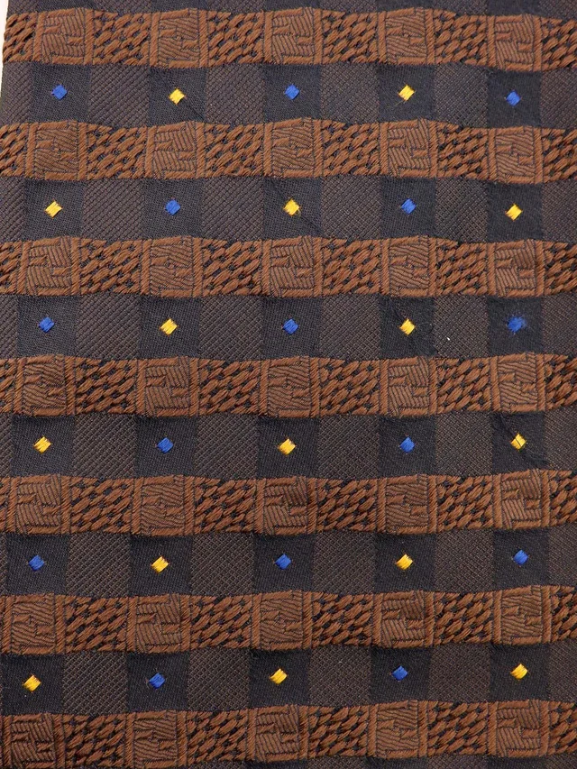 Fendi Design Pattern Tie Navy/Brown in Brown Silk from VINTAGE QOO TOKYO, photo 4 of 5