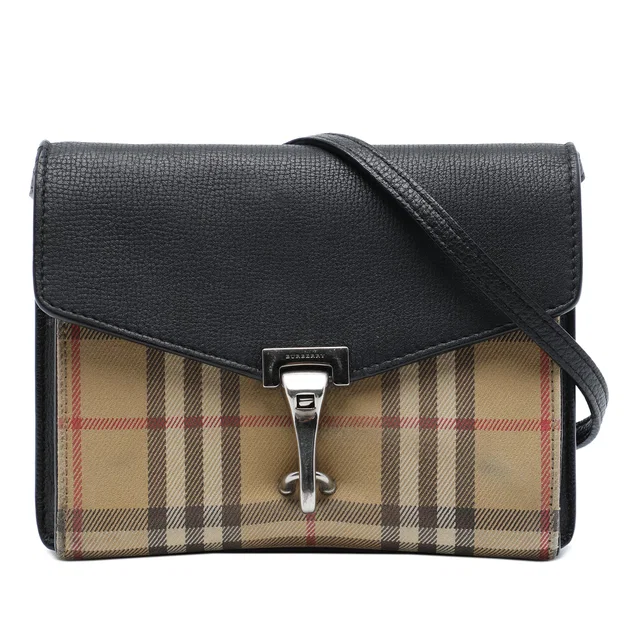 Black Burberry Small Leather and House Check Canvas Derby Macken Crossbody in Black Canvas from Designer Revival