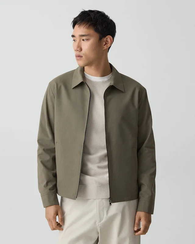 Theory Blouson Zip Jacket in Motion Wool in MOREL 54% Virgin Wool, 25% Recycled Polyester, 20% Polyester, 1% Lycra Spandex, photo 9 of 12 from Theory