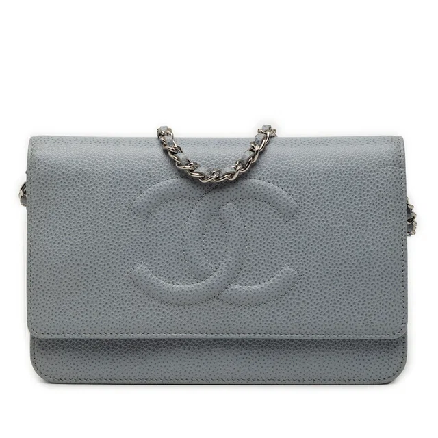 Grey Chanel CC Caviar Wallet On Chain Crossbody Bag in Grey Caviar leather from Designer Revival