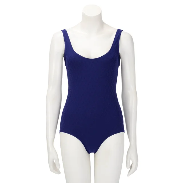 Chanel CC Jacquard One Piece Swimsuit Bodysuit FR 40 in Dark Blue from Blue Spinach