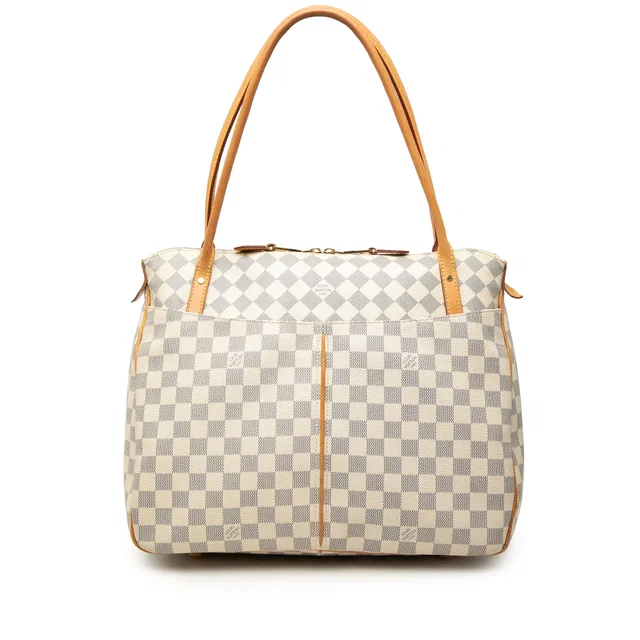 White Louis Vuitton Damier Azur Figheri GM Shoulder Bag in White Canvas from Designer Revival