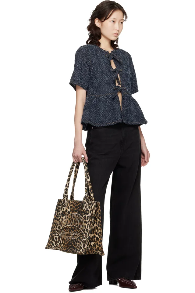 GANNI Blue Tweed Denim Peplum Blouse, photo 4 of 4 from SSENSE