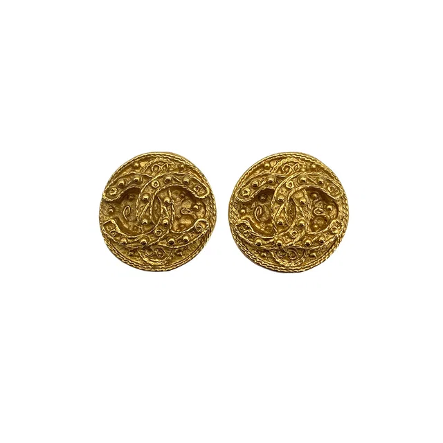 Chanel Vintage Earrings Cocomark Round Gold Accessory 94A in Gold from Luxury Promise