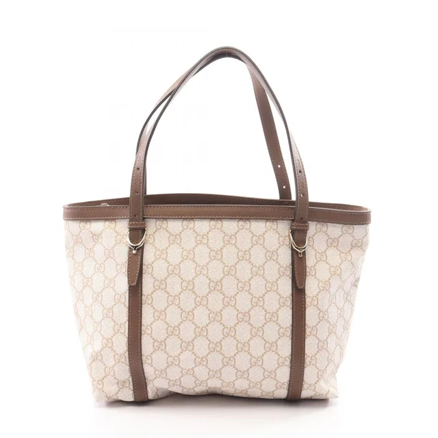 Gucci Handbag GG Supreme Ivory Brown Canvas Leather Tote in Brown Canvas from The Reluxe