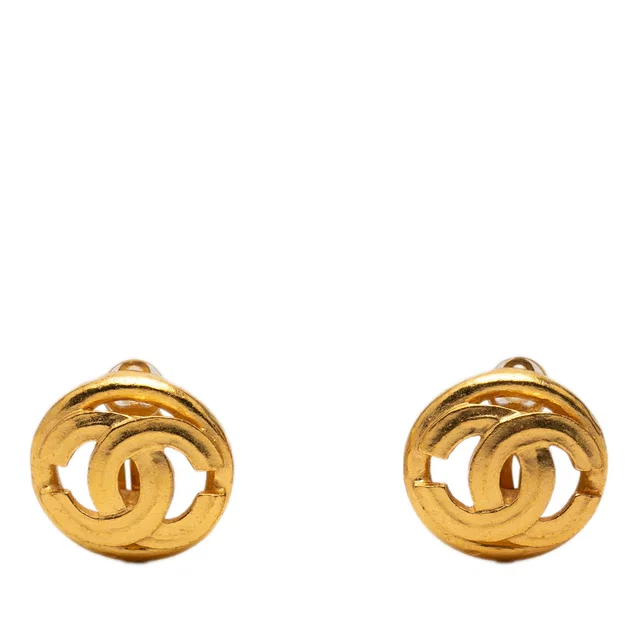 Gold Chanel CC Gold Plated Round Clip On Earrings in Gold from Designer Revival