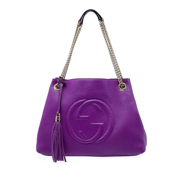 Purple Gucci Medium Calfskin Soho Chain Tote in Purple Calfskin from Designer Revival