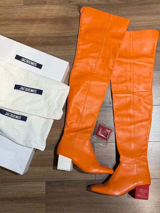 Jacquemus Orange Leather Thigh-High Boots in orange|red Leather from Poshmark