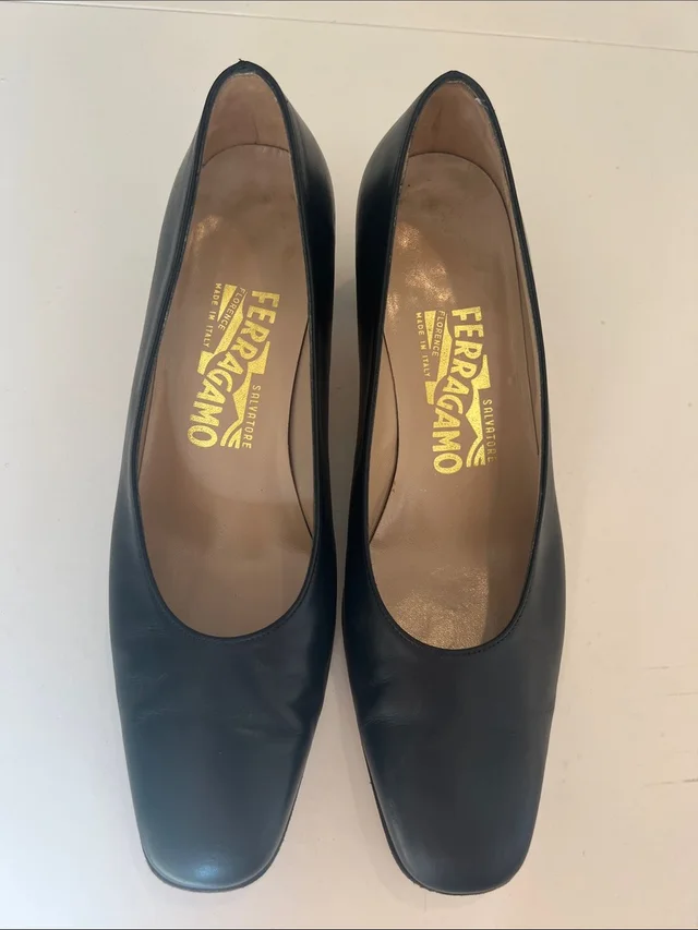 Ferragamo Vintage Navy Leather Closed Toe Pump Size 7 in blue Leather from Poshmark