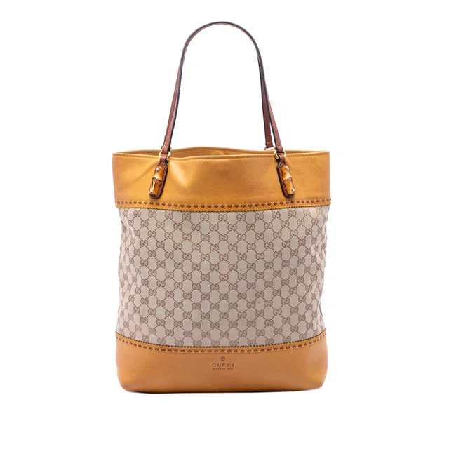 Beige Gucci Large GG Canvas Laidback Crafty Tote in Beige Canvas from Designer Revival