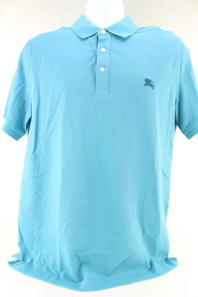 Burberry Men's Large Light Blue Logo Polo Shirt in Blue from Bagriculture