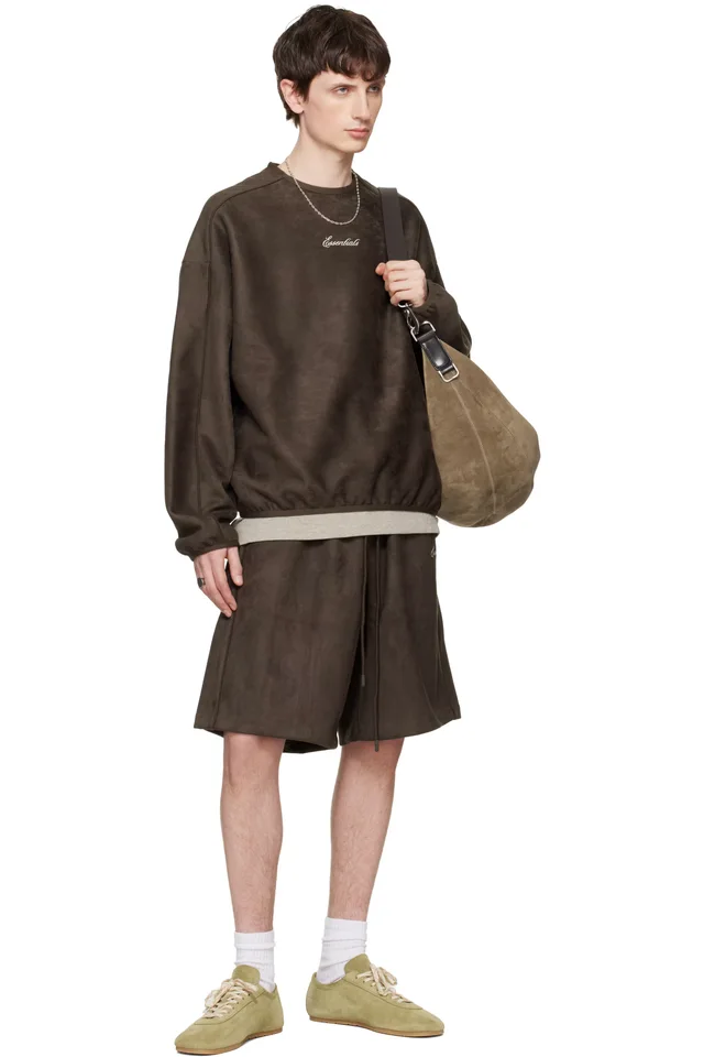 Fear of God ESSENTIALS Brown Signature Modern Crewneck Faux-Suede Sweatshirt, photo 4 of 4 from SSENSE