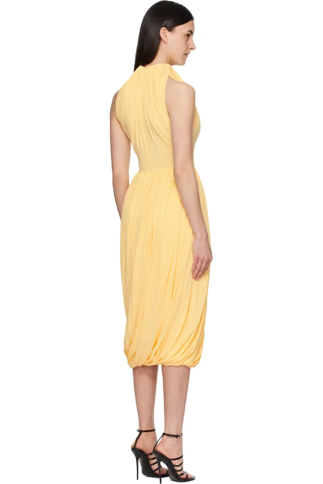 ALAÏA Yellow Twisted Soft Jersey Midi Dress, photo 3 of 3 from SSENSE