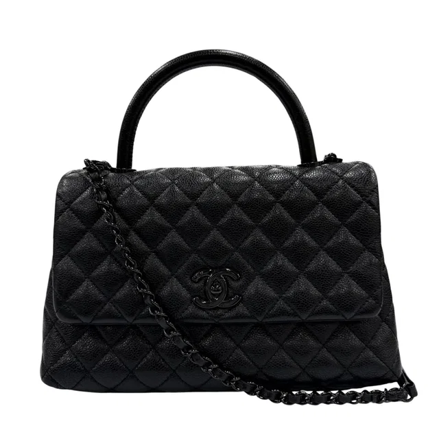 Chanel Coco Handle 29 Large Top Caviar Leather Flap 2-Way Handbag Black in Black Caviar leather from The Reluxe