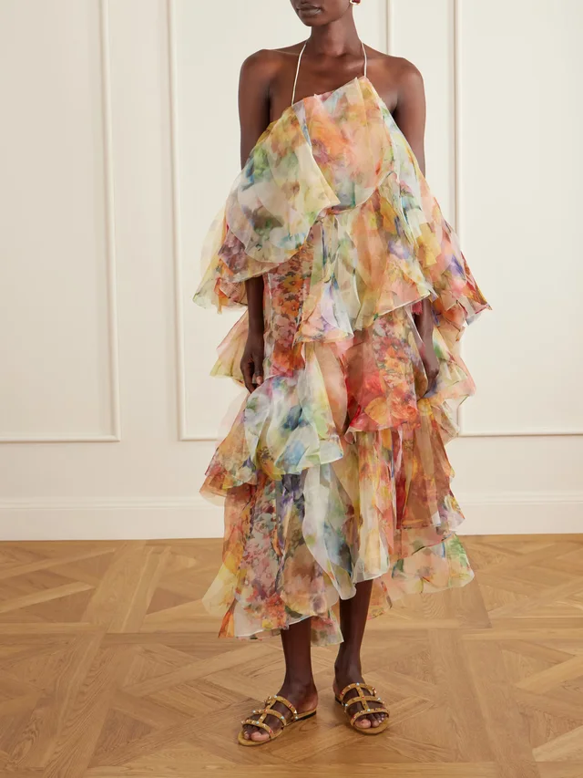 ZIMMERMANN Luna tiered ruffled floral-print chiffon halterneck midi dress, photo 2 of 2 from NET-A-PORTER (Canada)