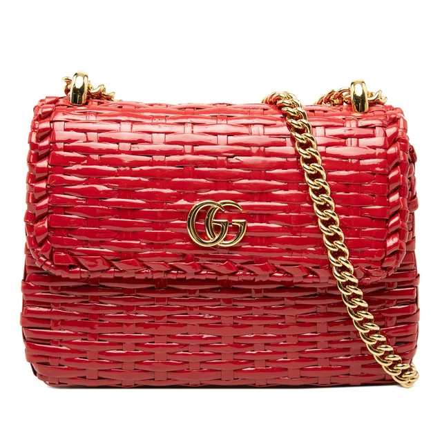 Red Gucci Mini GG Marmont Glazed Wicker Flap Crossbody in Red Raffia from Designer Revival, photo 1 of 1