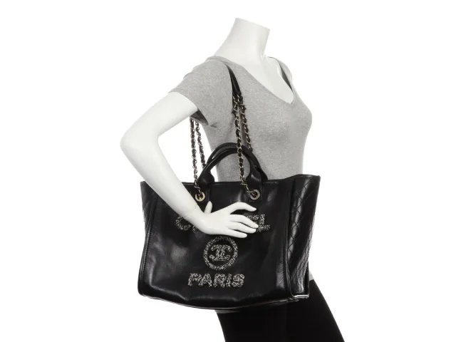 Chanel Large Black Leather Calfskin and Tweed Deauville Tote in Black Calfskin from Ann's Fabulous Finds, photo 10 of 10