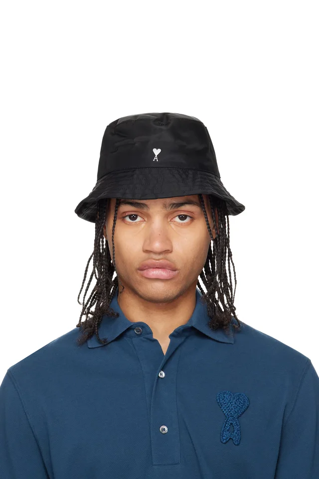 AMI Paris Black Ami de Coeur Stud Bucket Hat, image 1 of 1 from SSENSE