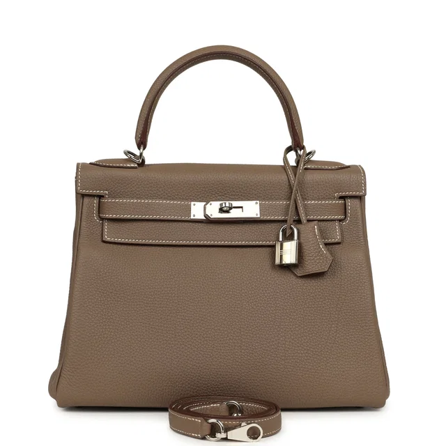 Hermès Kelly Retourne 28 Etoupe Togo Palladium Hardware in Taupe Togo leather from Madison Avenue Couture