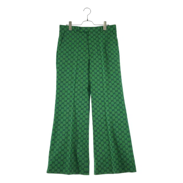 Gucci GG Jacquard All Over Print Flare Pants 46 Green Navy in Navy from The Reluxe
