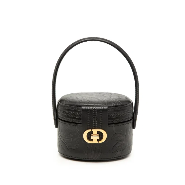 Black Dior Floral Embossed Calfskin CD Logo Vanity Bag in Black Calfskin from Designer Revival