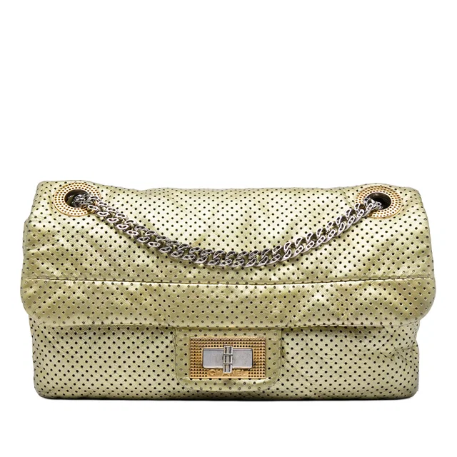 Gold Chanel Metallic Perforated Calfskin Reissue 2.55 Drill Flap Shoulder Bag in Gold Calfskin from Designer Revival